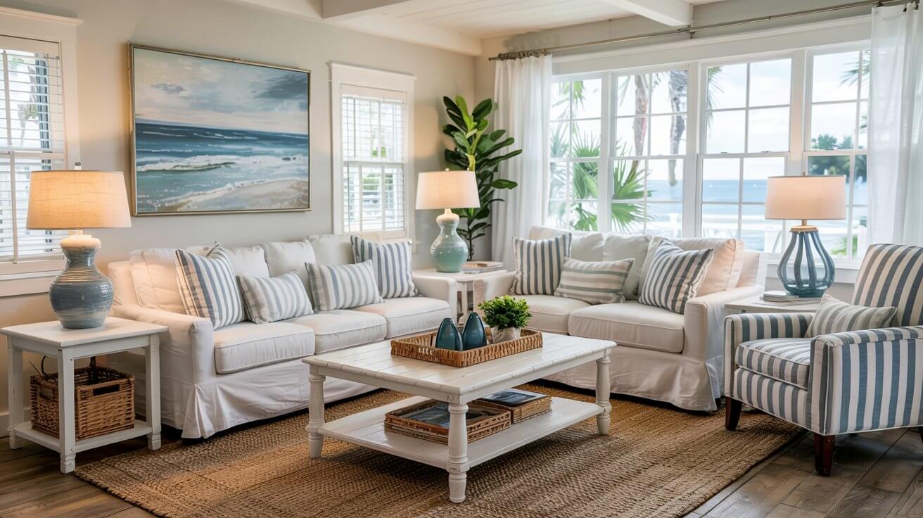 Cozy Neutral Coastal Living Room Ideas