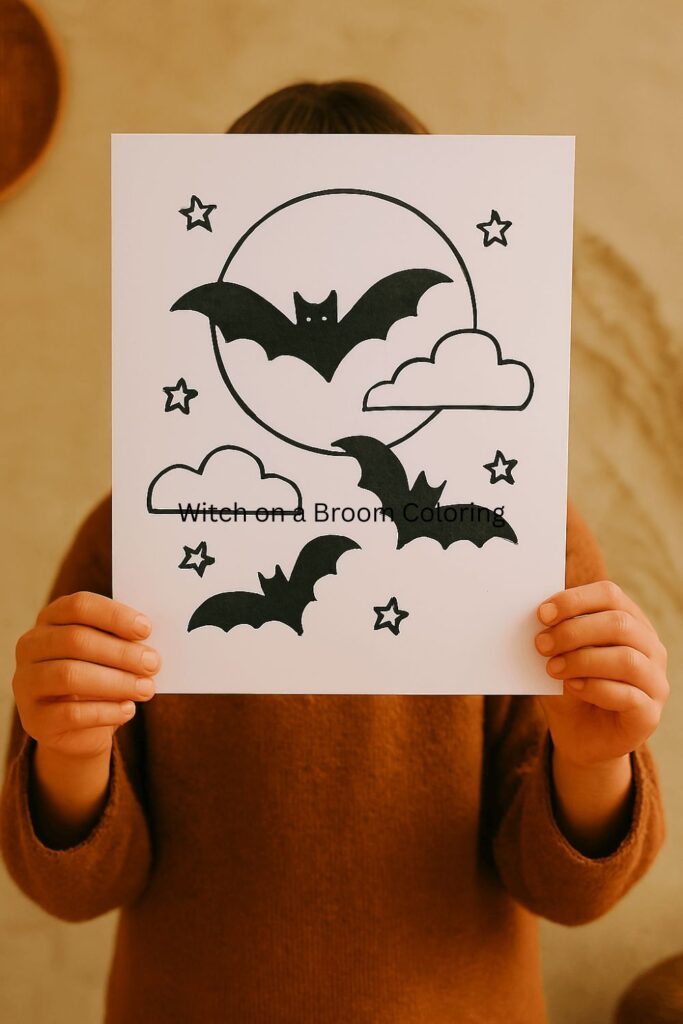 Bat and Moon Coloring Page