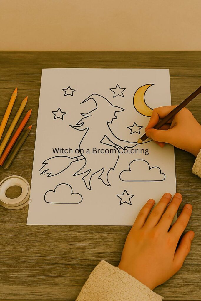 Witch on a Broom Coloring