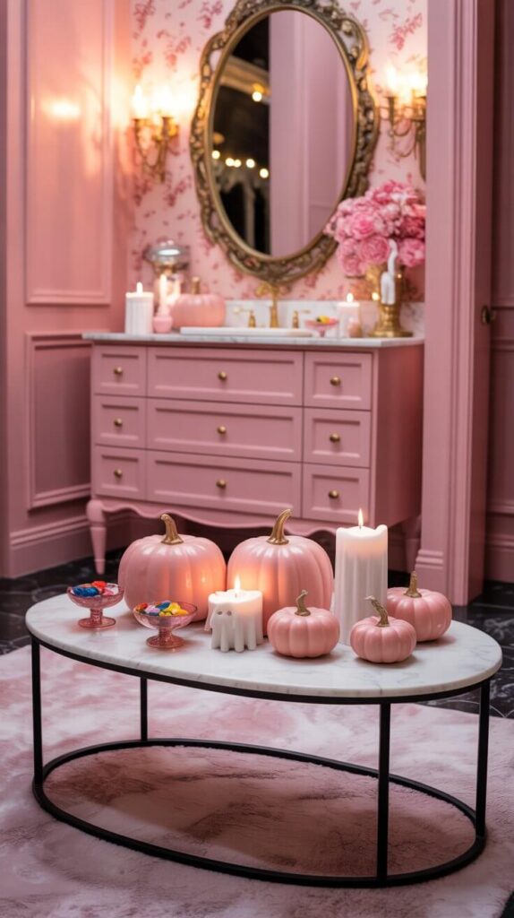 2. A Glam Halloween Vanity with Marble Accents