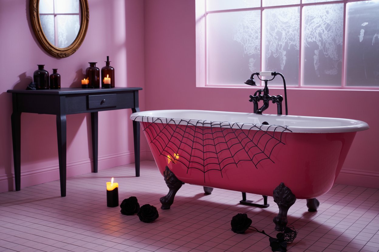Pink and Black Halloween Aesthetic Bathroom