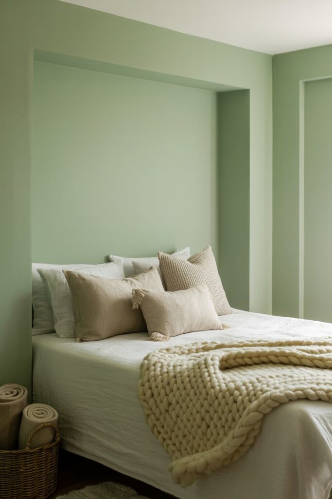 1. Pair Sage Green Walls with Crisp White Bedding