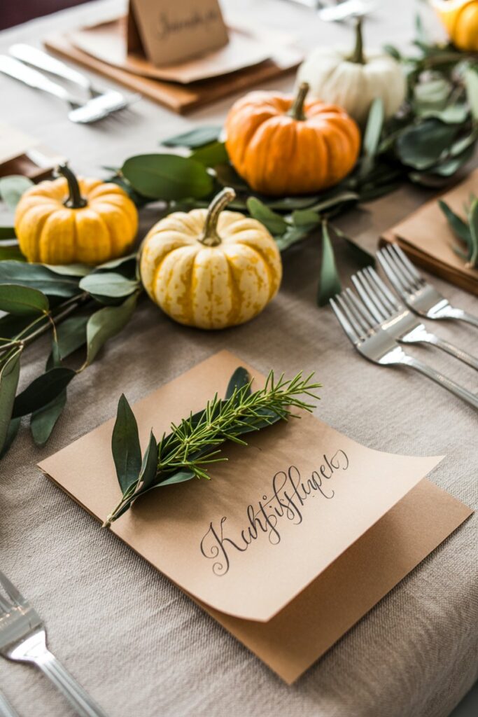 10. Personalized Place Cards + Greenery 🍁