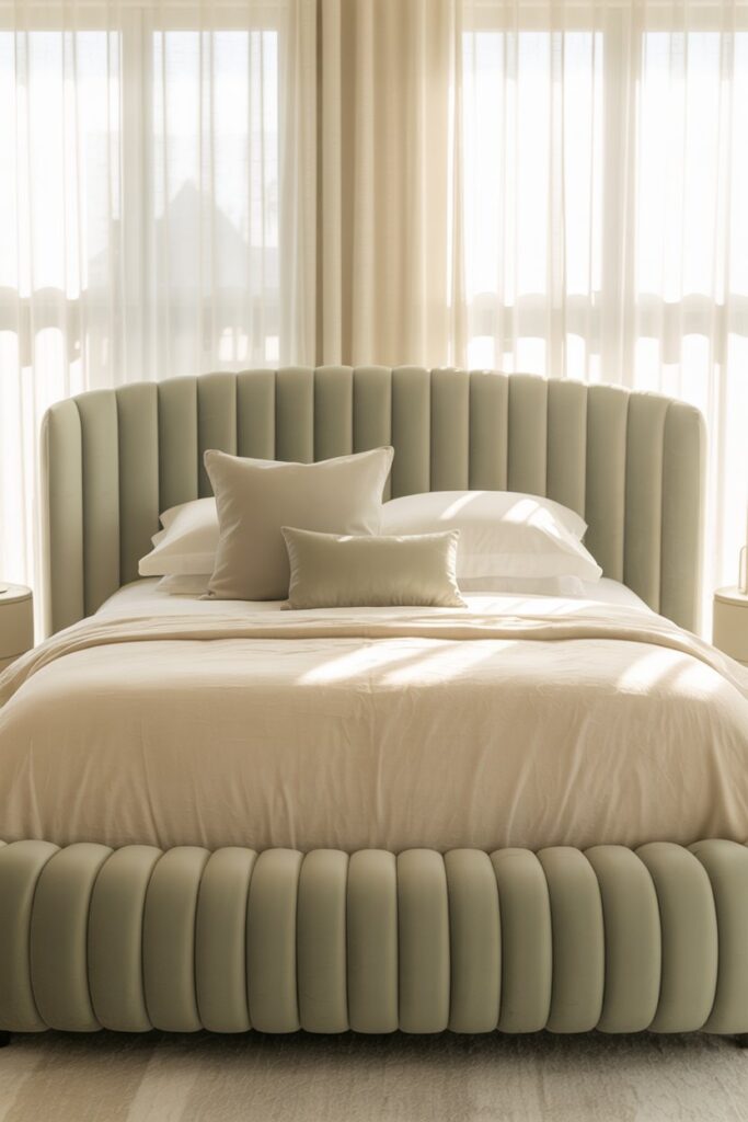 2. Go Big With a Sage Green Bed Frame 🛏️