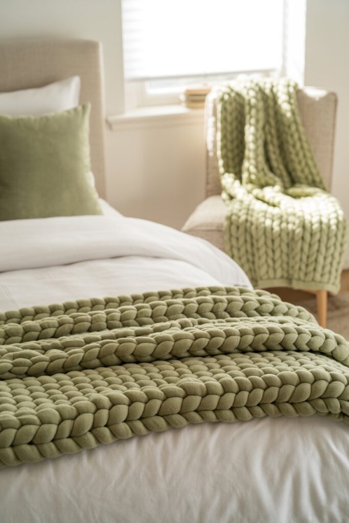 3. Add Texture with Sage Green Throw Blankets