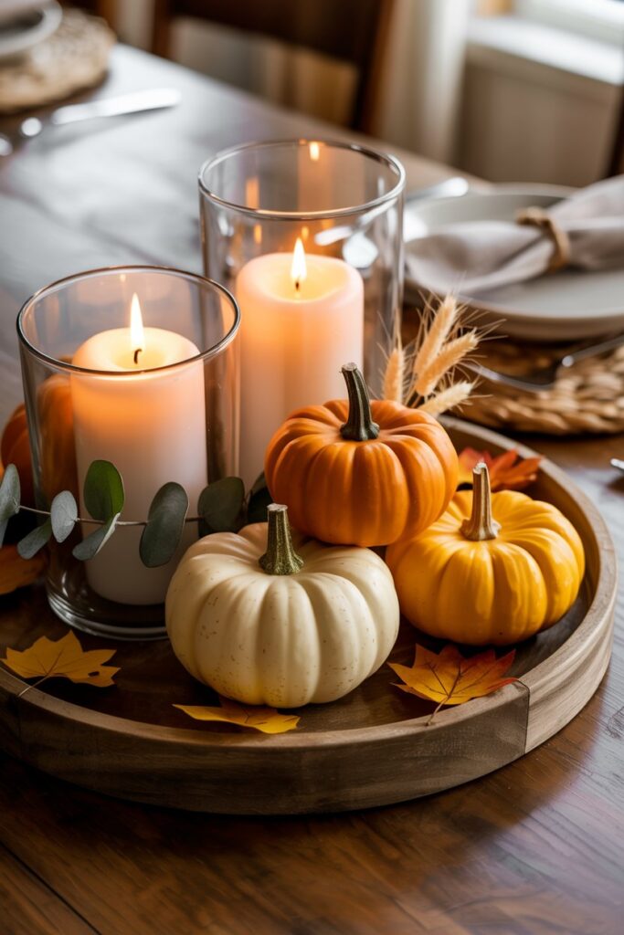 3. Rustic Wooden Tray Centerpiece 🍂