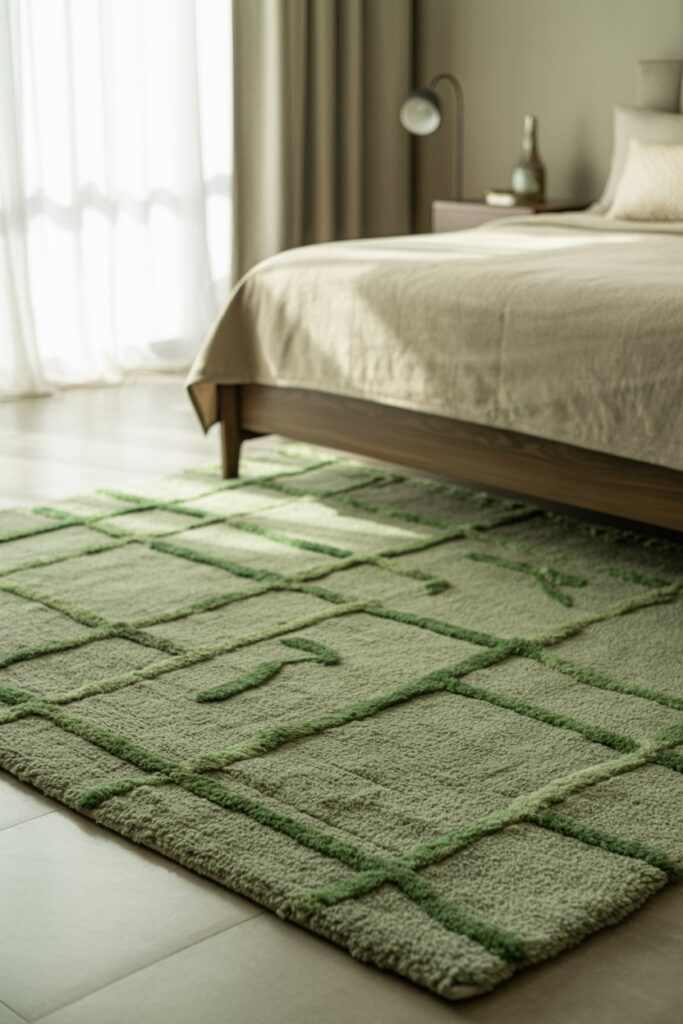 5. Style a Sage Green Rug Underfoot 🪞