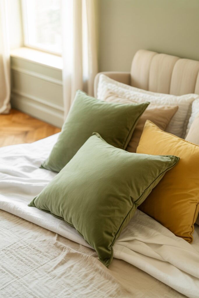 6. Accent With Sage Green Throw Pillows 💚