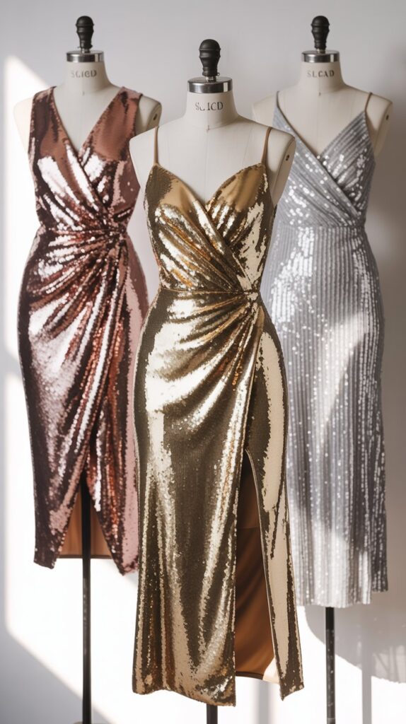 Metallic Sequin Midi Dresses