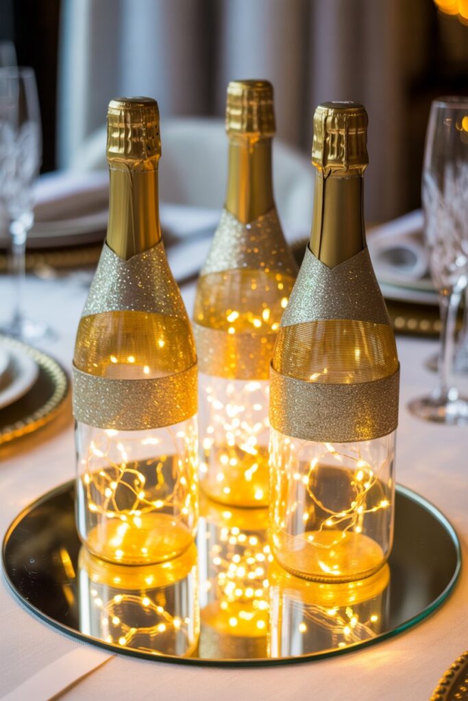 DIY Champagne Bottle Centerpieces