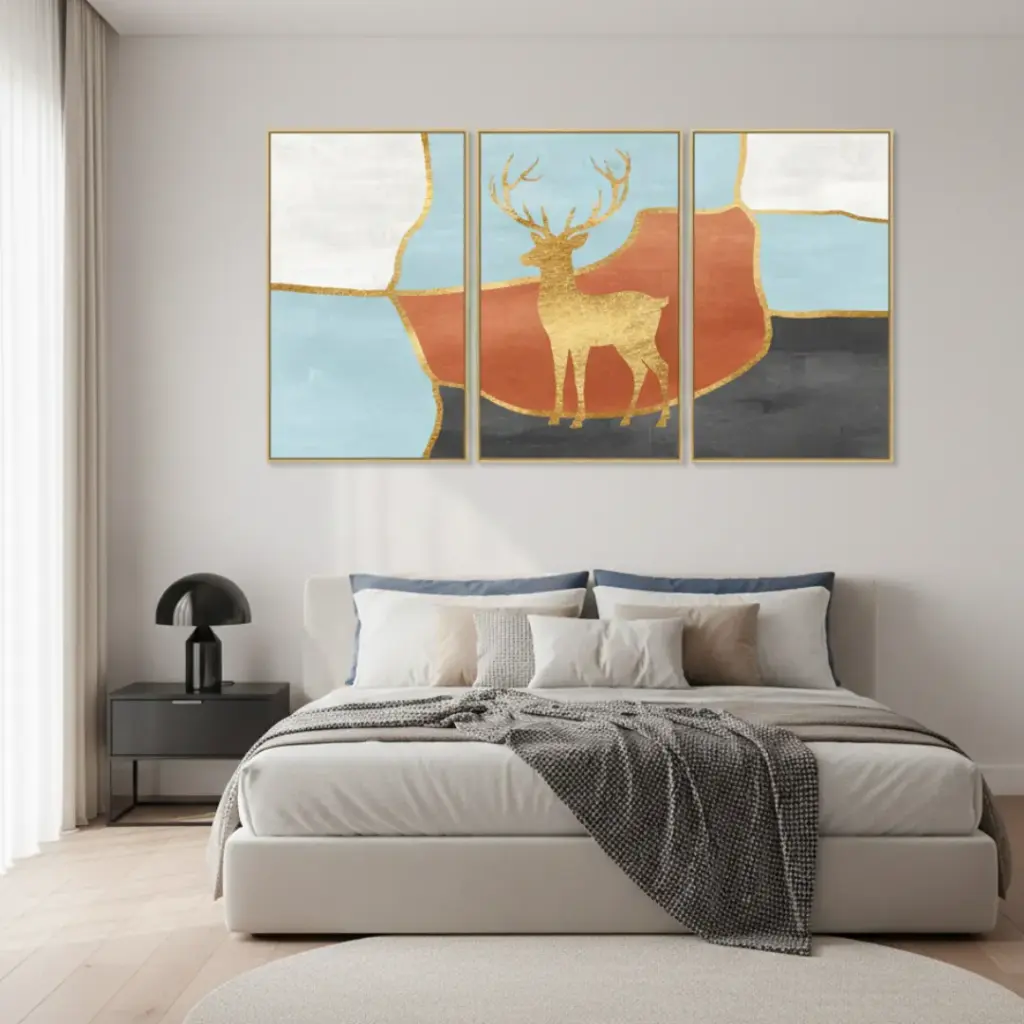 Piece Abstract Golden Deer Canvas