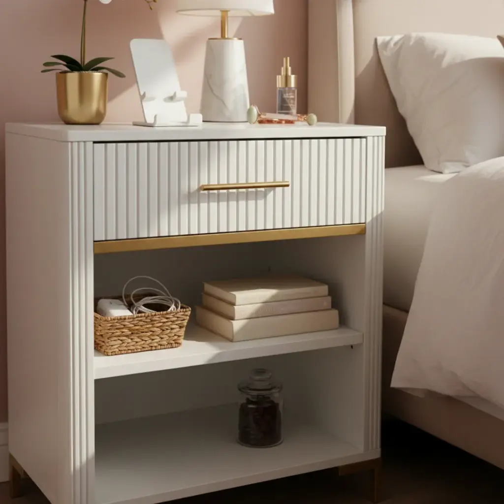 White & Gold Fluted Nightstand