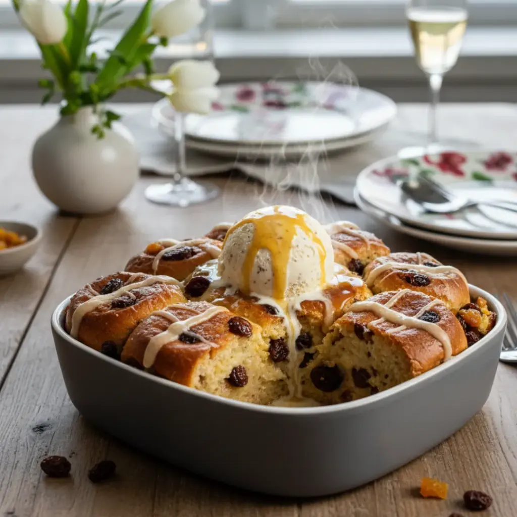 Hot Cross Bun Bread Pudding