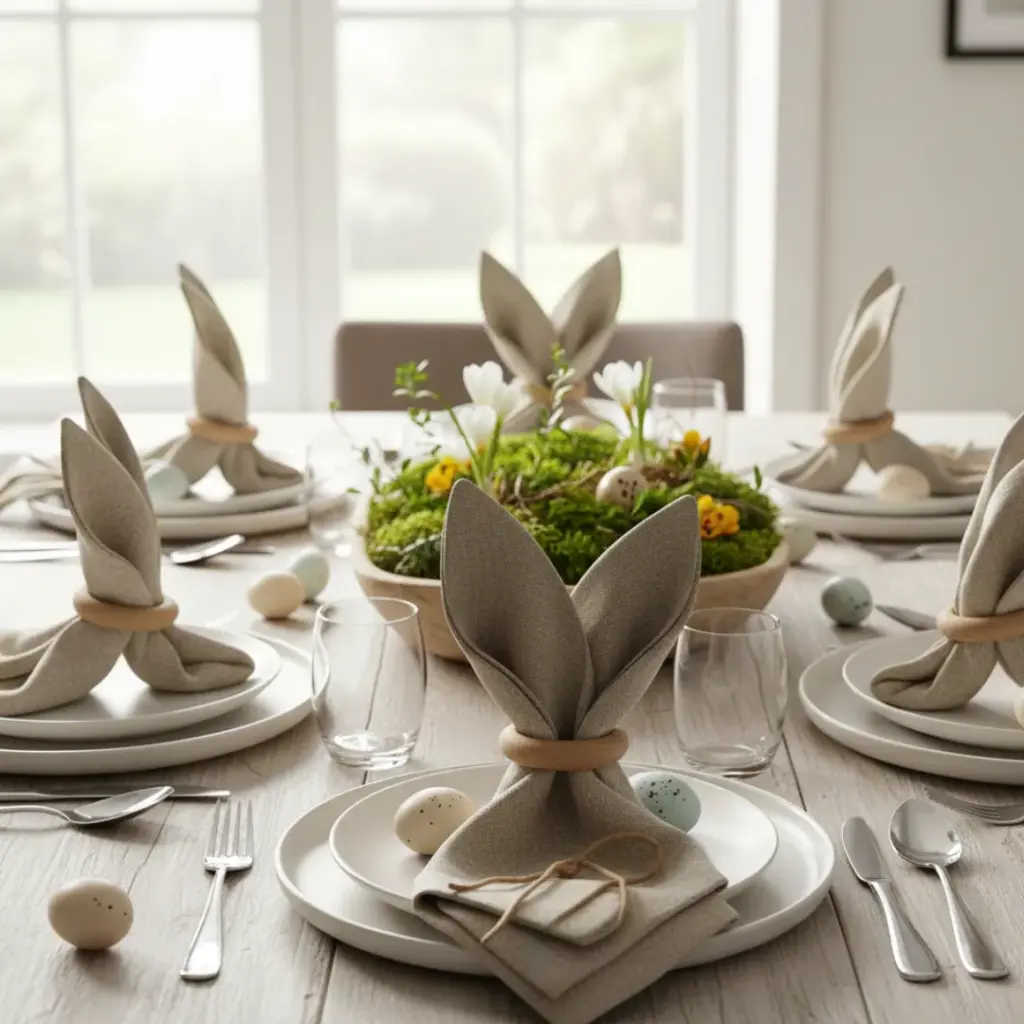 Subtle Linen Napkins with Bunny Ears