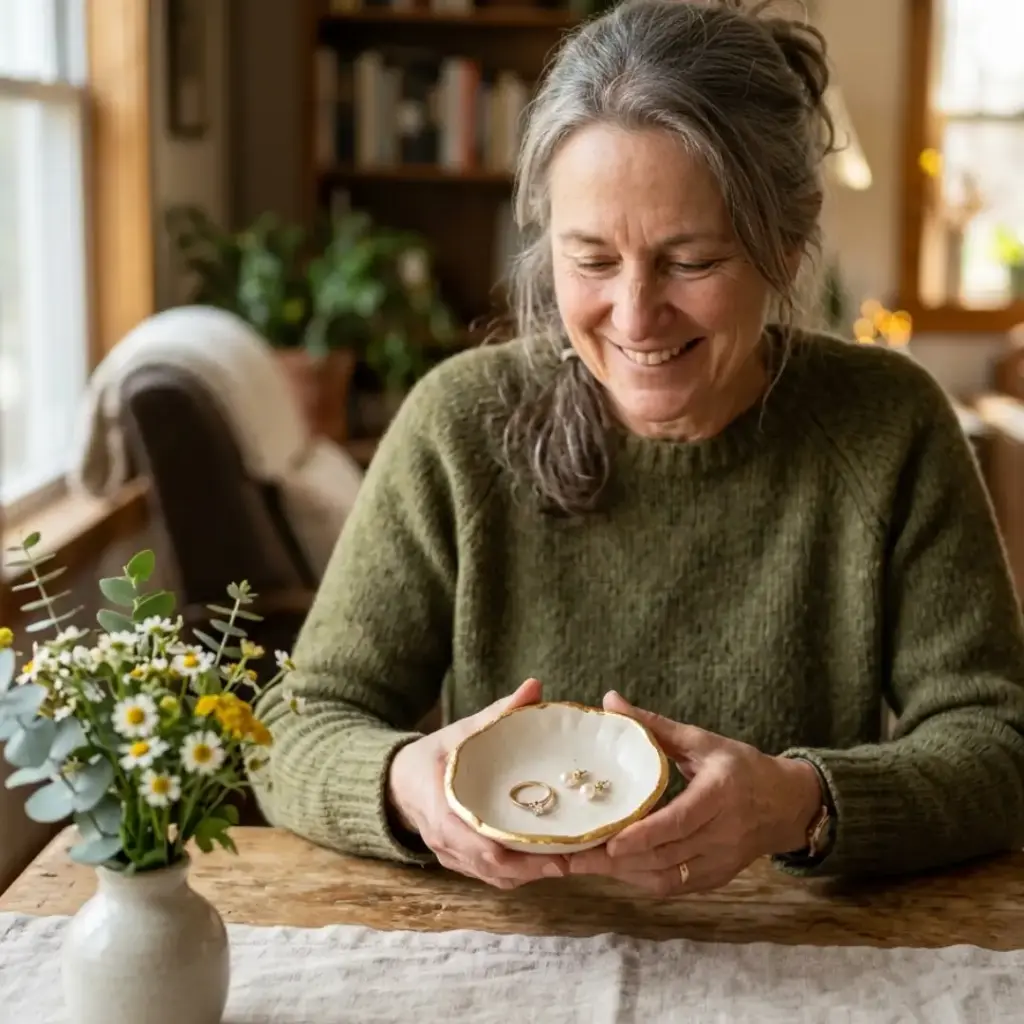 Ceramic Jewelry Dish with Gold Leaf