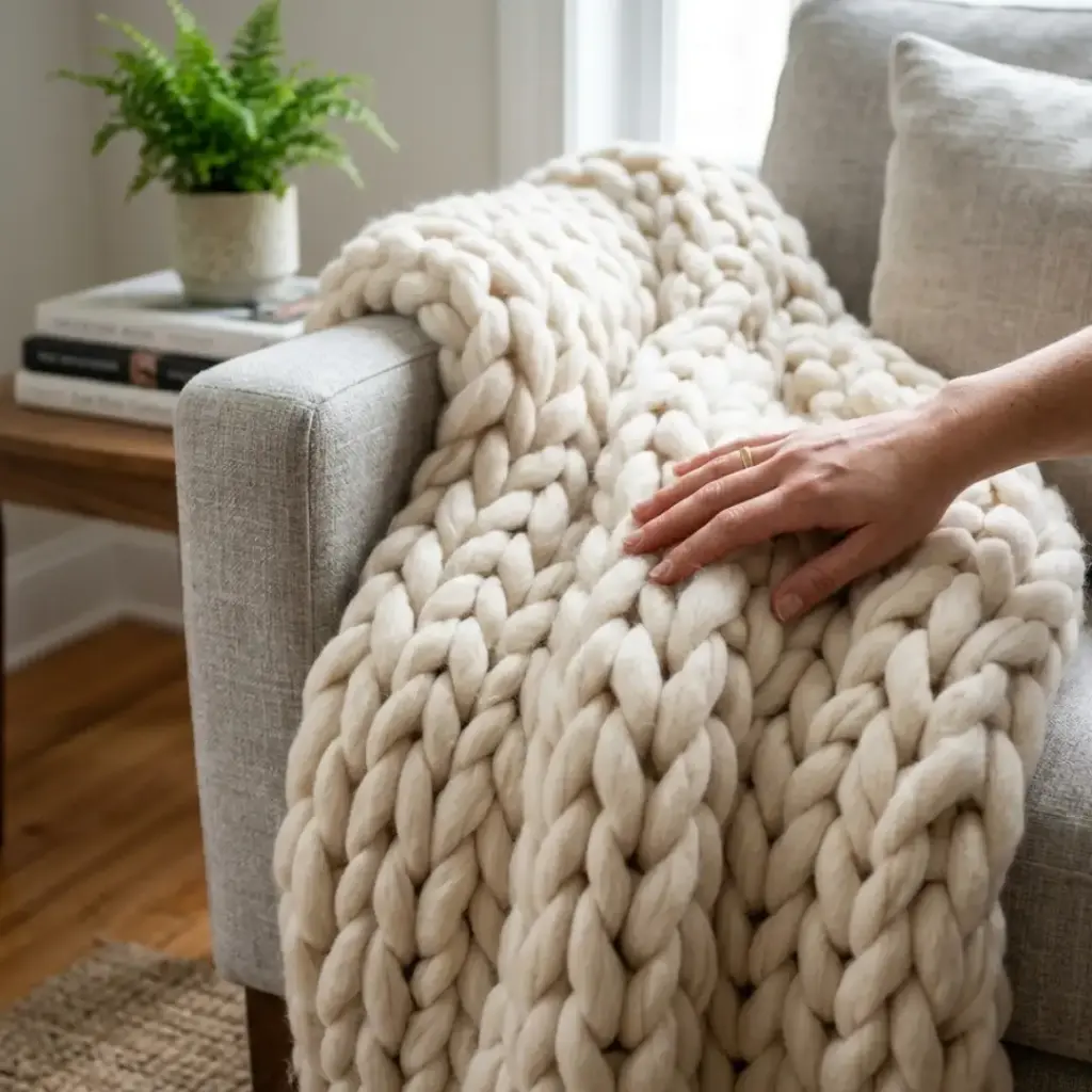 Chunky Hand-Knit Throw Blanket