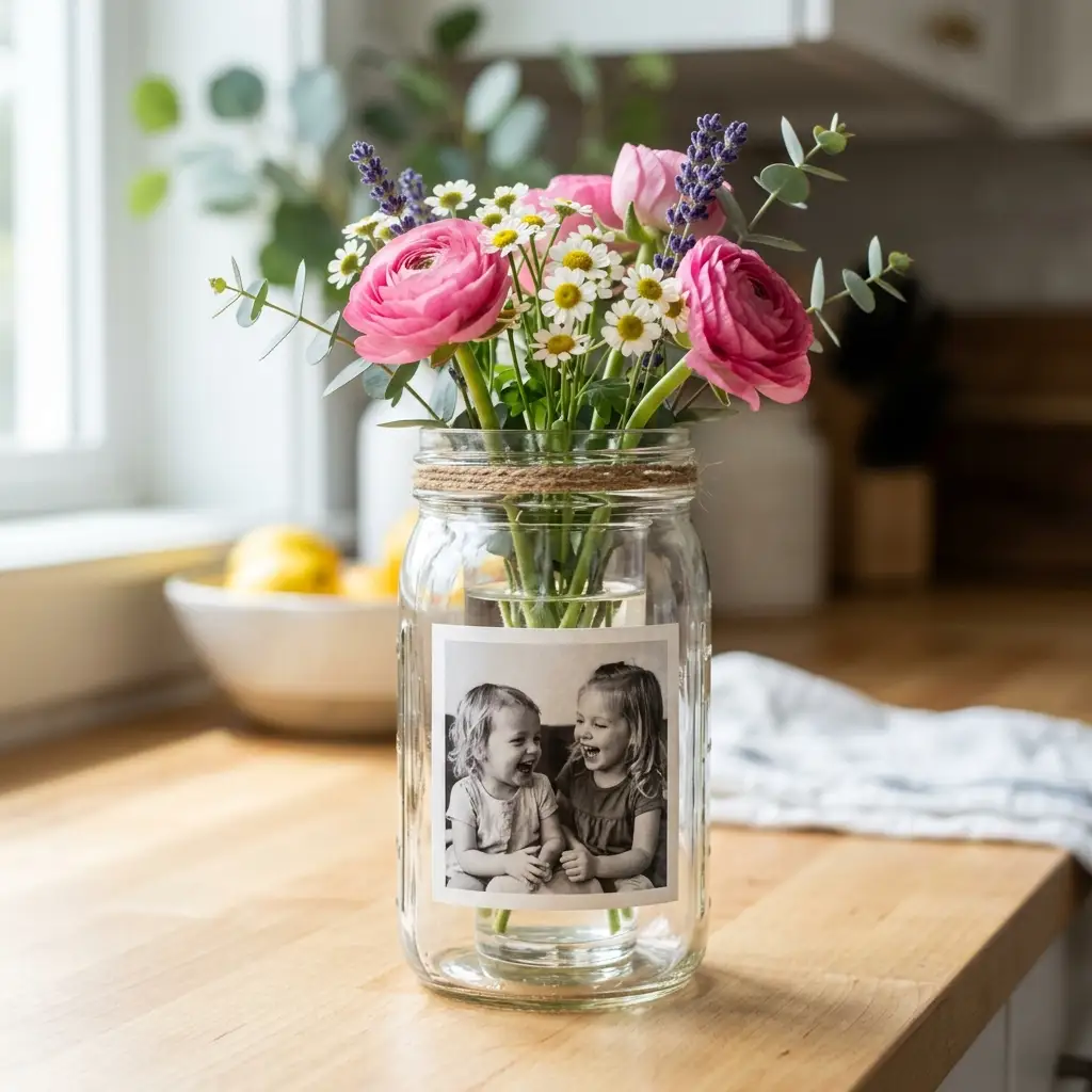 Mason Jar Picture Vases