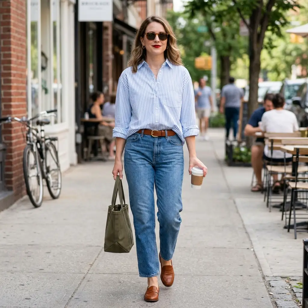 Oversized Button-Down and Straight-Leg Jeans