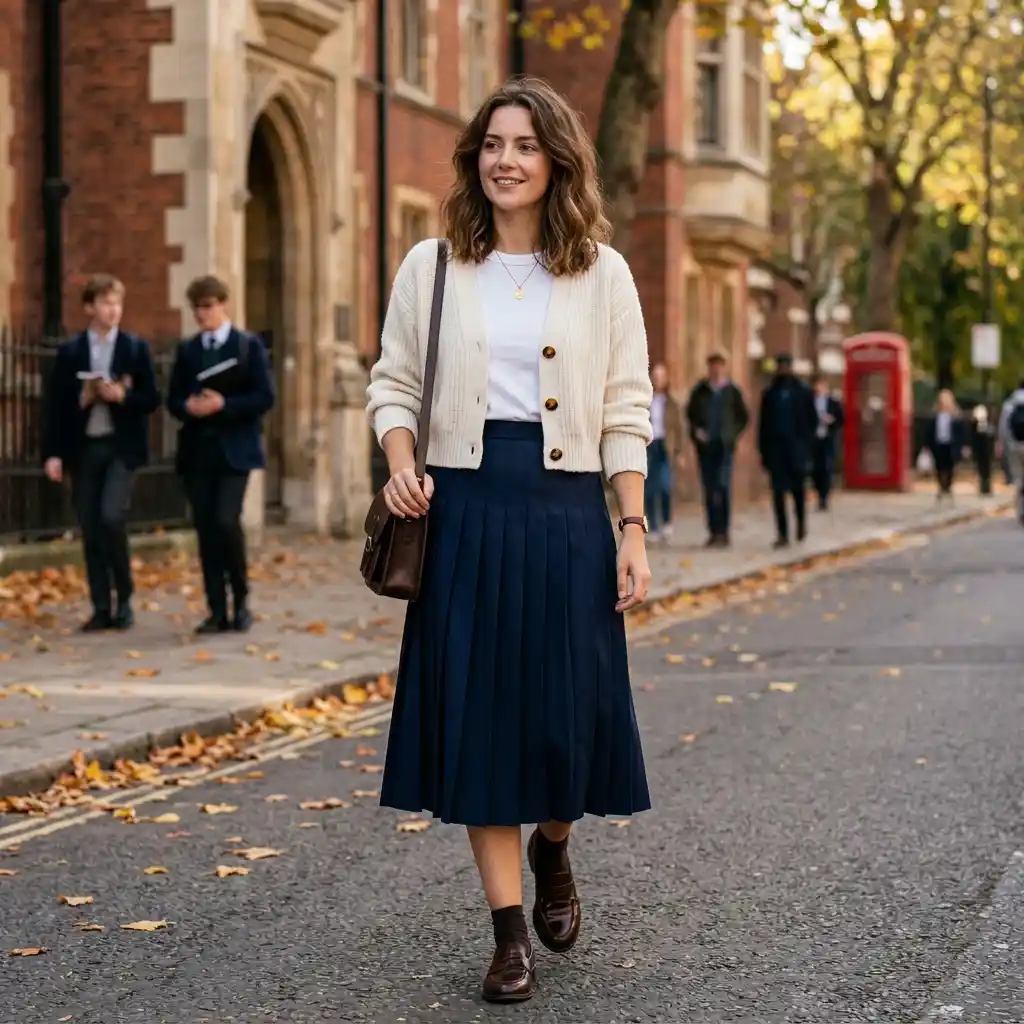 Pleated Skirt and Cropped Cardigan