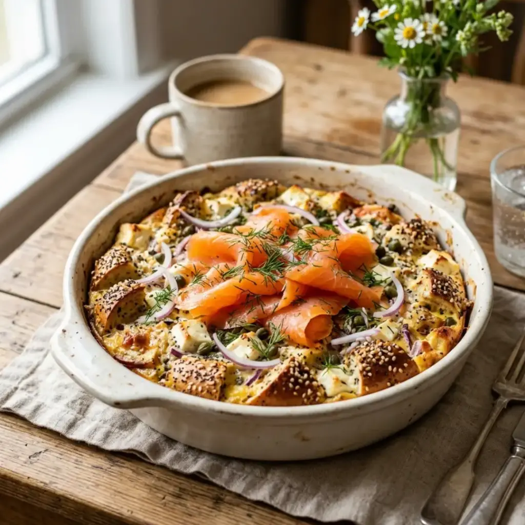Savory Smoked Salmon Everything Bagel Bake