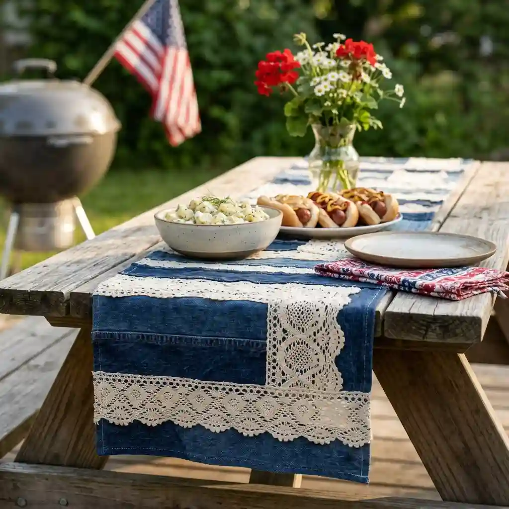 Denim and Lace Table Runner