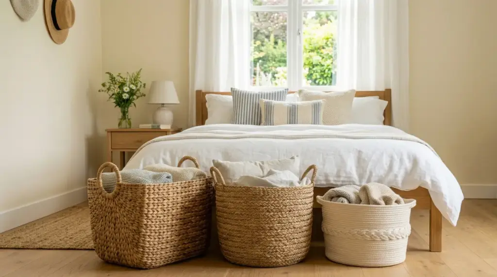 Hide Clutter in Woven Baskets