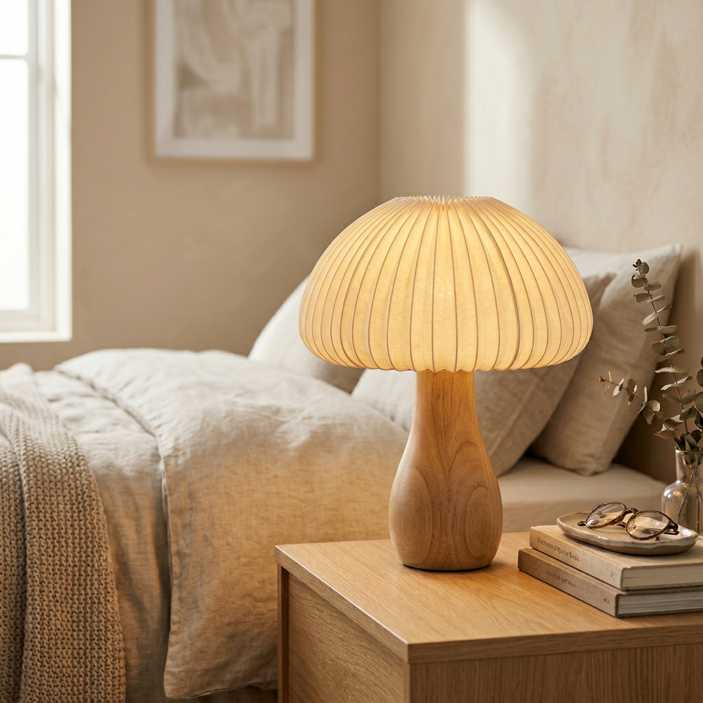 Pleated Fabric Mushroom Table Lamp