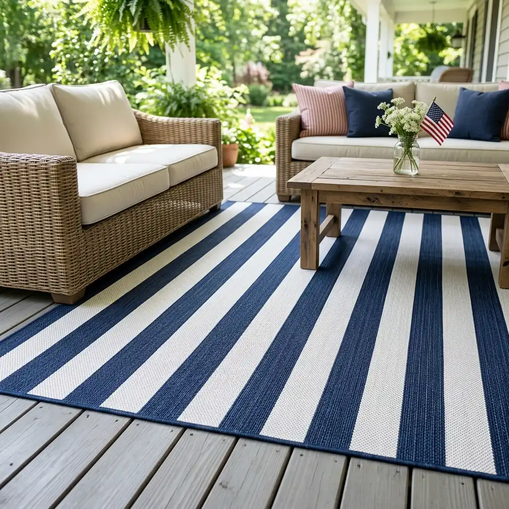 Navy Blue Cabana Stripe Outdoor Rug