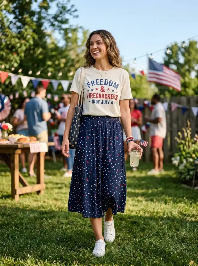 Graphic Tee with a Midi Skirt