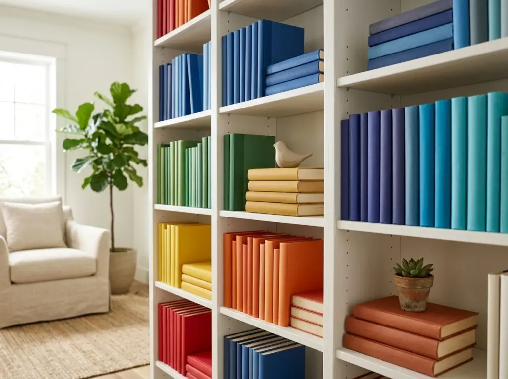 Color-Coordinated Open Bookshelves
