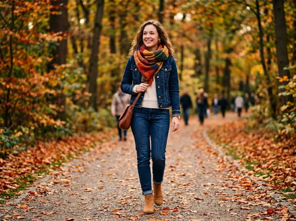Denim-on-Denim with a Cozy Scarf