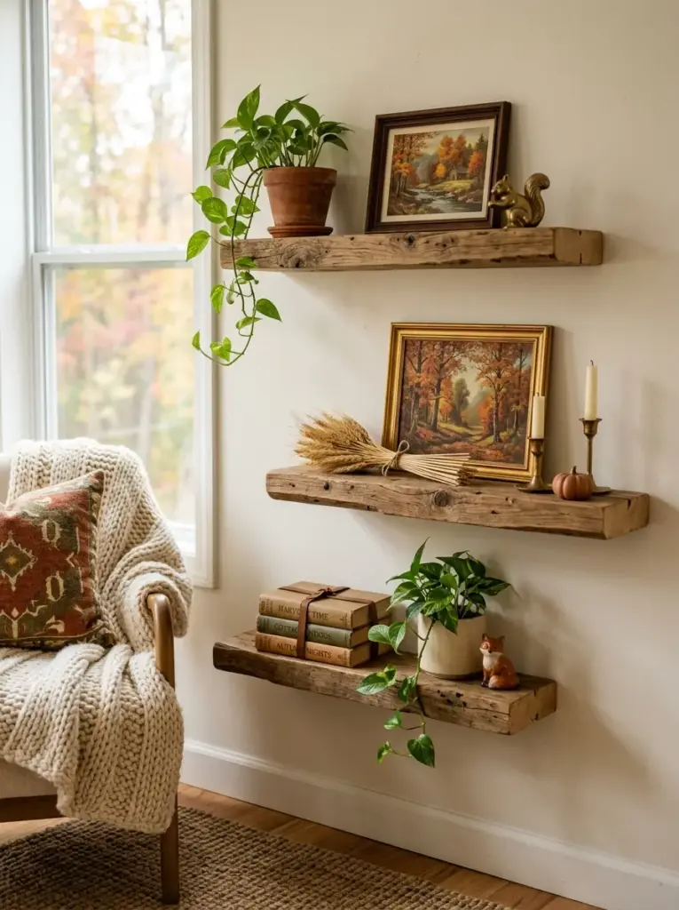 Floating Rustic Wood Shelves