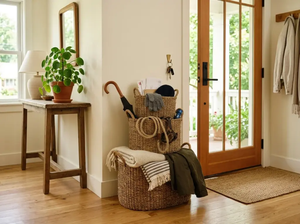 Layered Basket Entryway Drop Zone