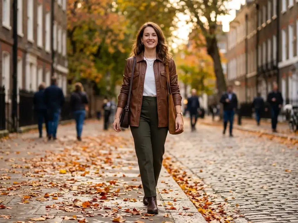 Leather Shacket and Straight-Leg Pants