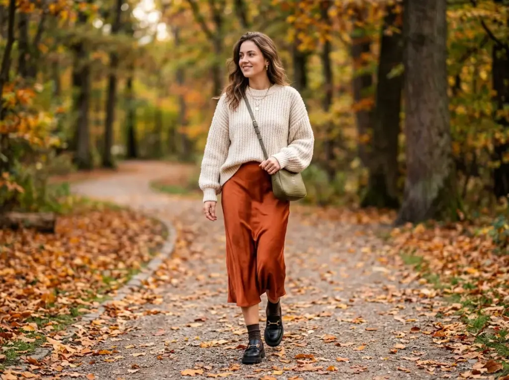 Slip Skirt and Chunky Sweater