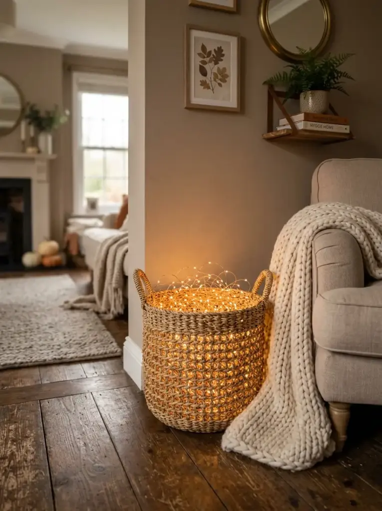 Warm String Lights in Woven Baskets