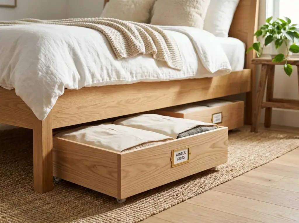 Under-Bed Rolling Wooden Crate Storage