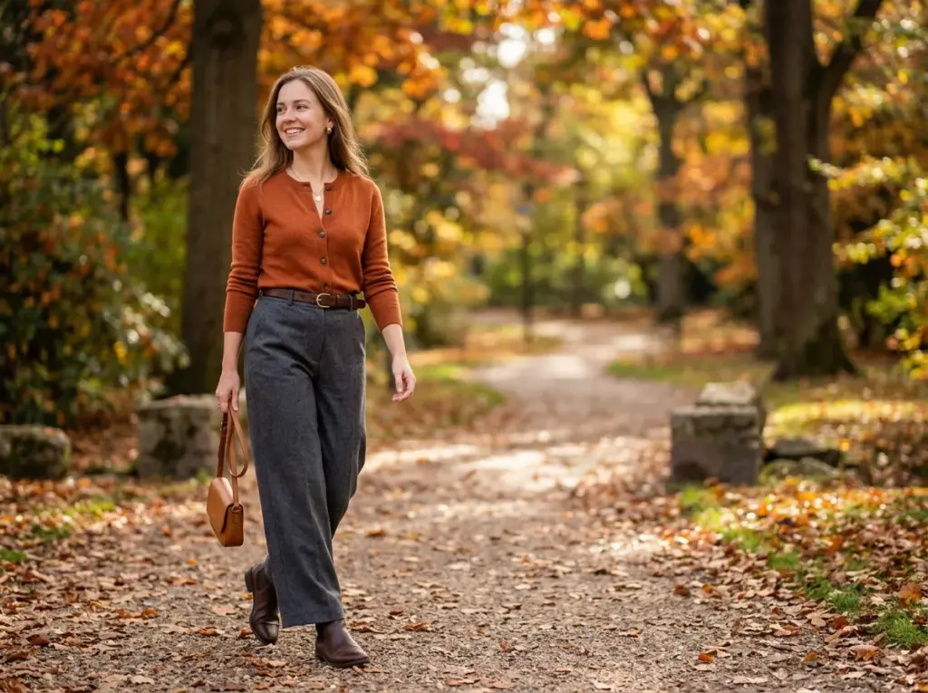 Wide-Leg Trousers and Fitted Cardigan